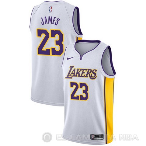 Camiseta Lebron James #23 Los Angeles Lakers Association 2017-18 Blanco - Haga un click en la imagen para cerrar